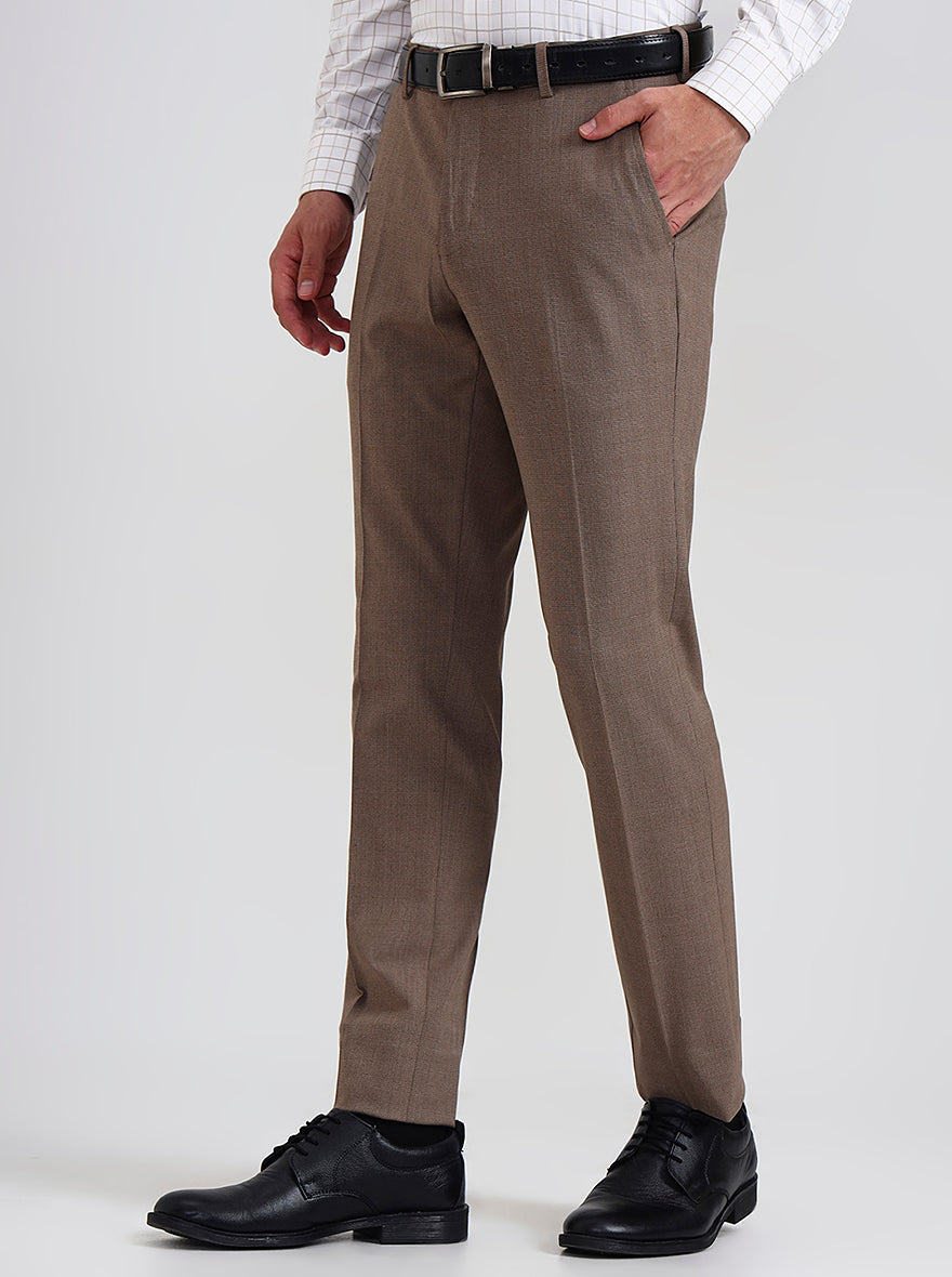 Brown Checked Slim Fit Formal Trouser | JadeBlue Youth