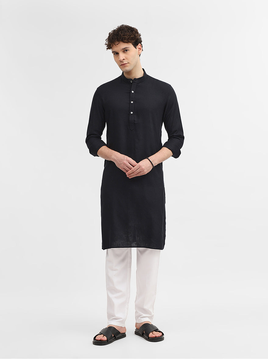 Black Solid Modi Kurta | JadeBlue
