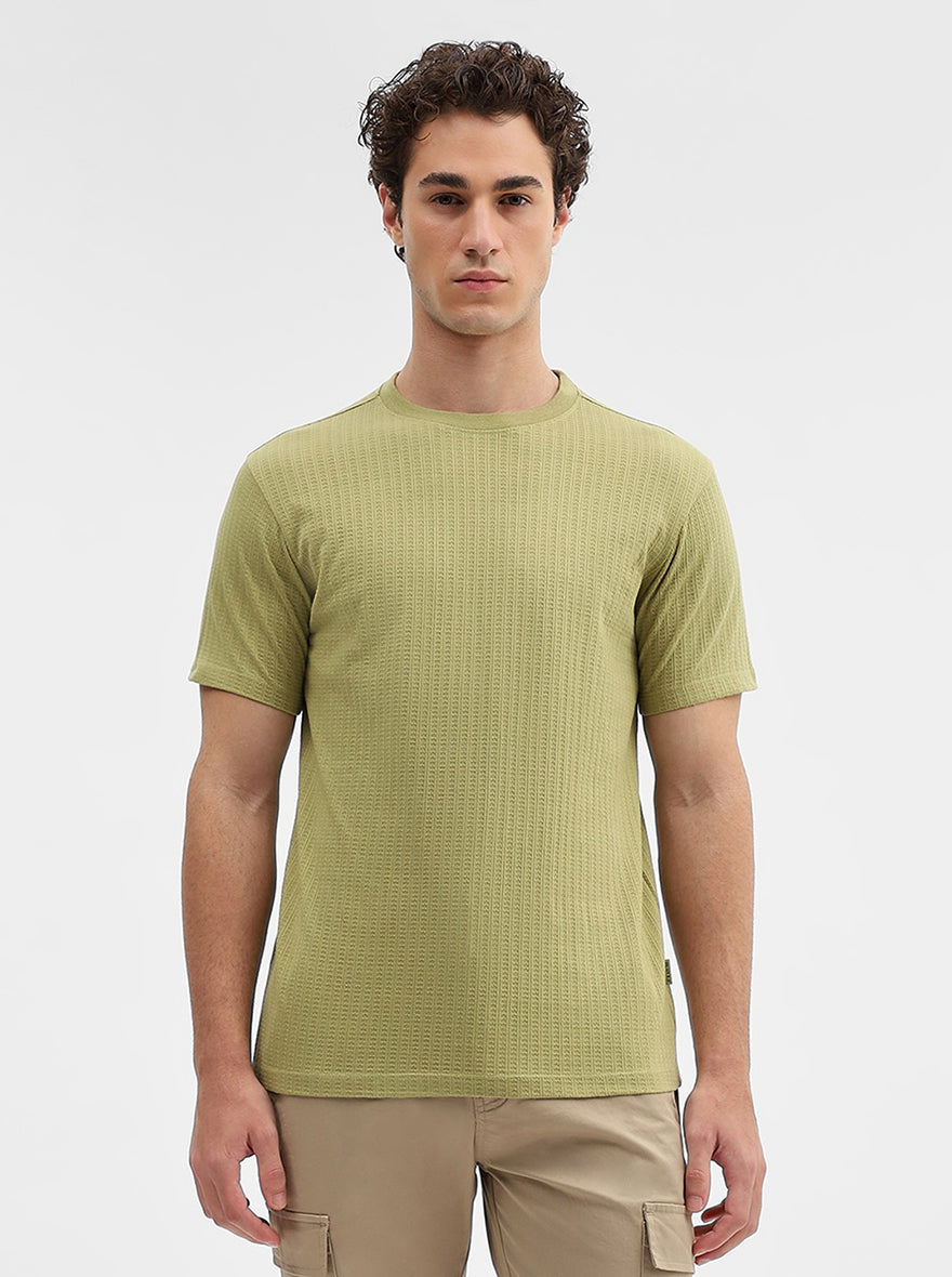 Green Jaquard Slim Fit T-Shirt | JadeBlue