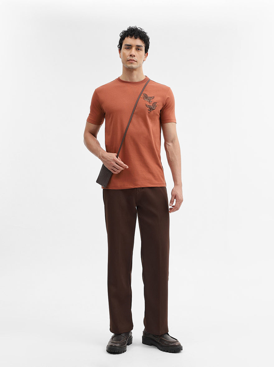 Rust Printed Slim Fit T-Shirt | JadeBlue