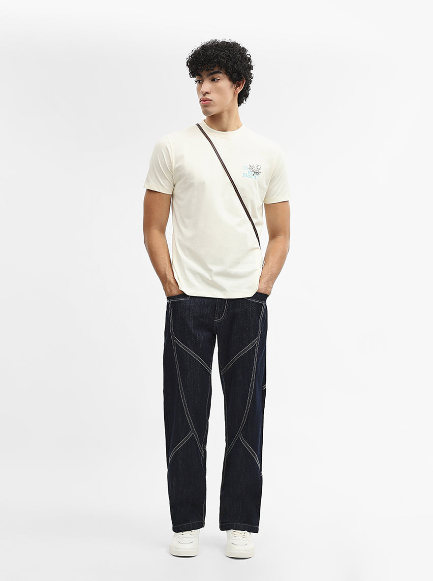 Off White Printed Slim Fit T-Shirt | JadeBlue