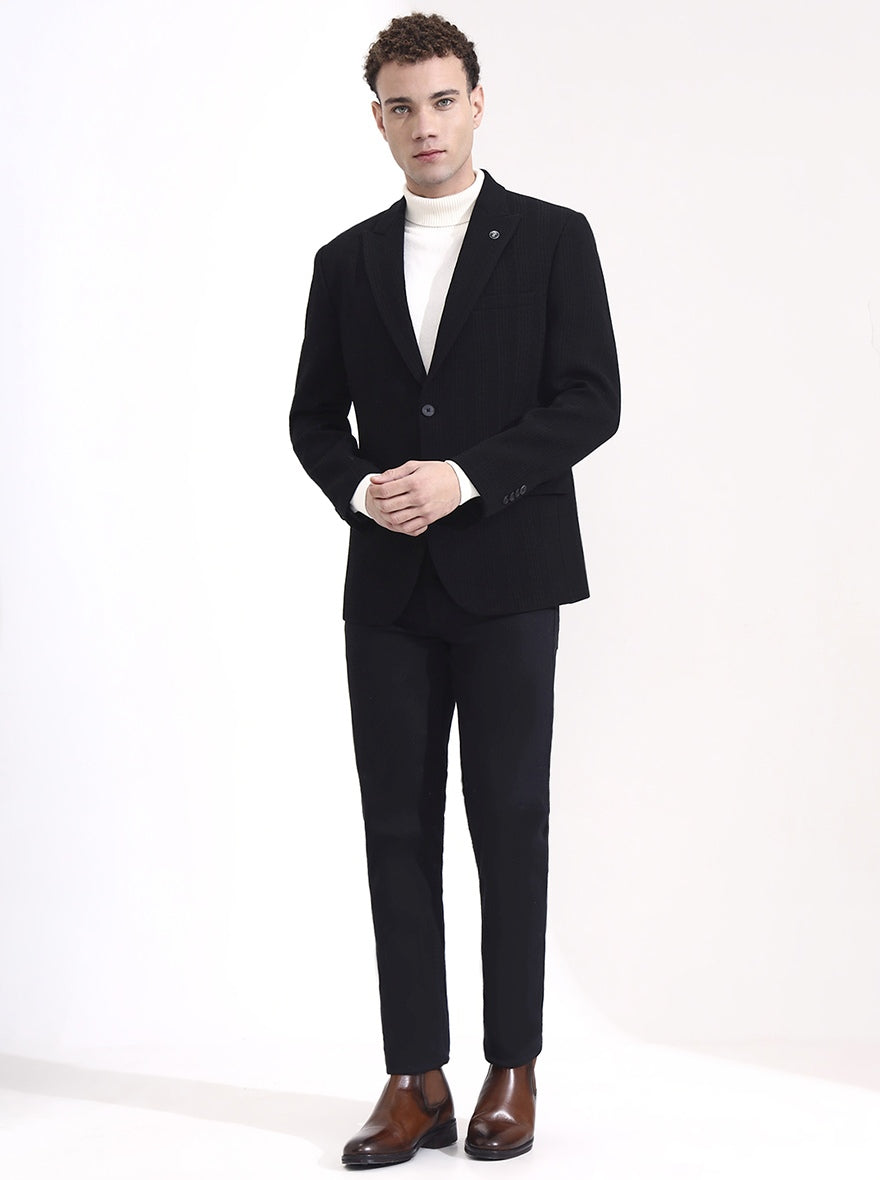 Black Striped Regular Fit Blazer | Wyre