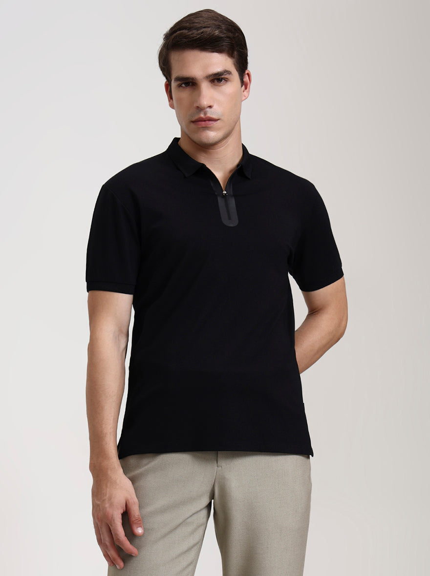 Black Solid Slim Fit Polo T-Shirt | JadeBlue