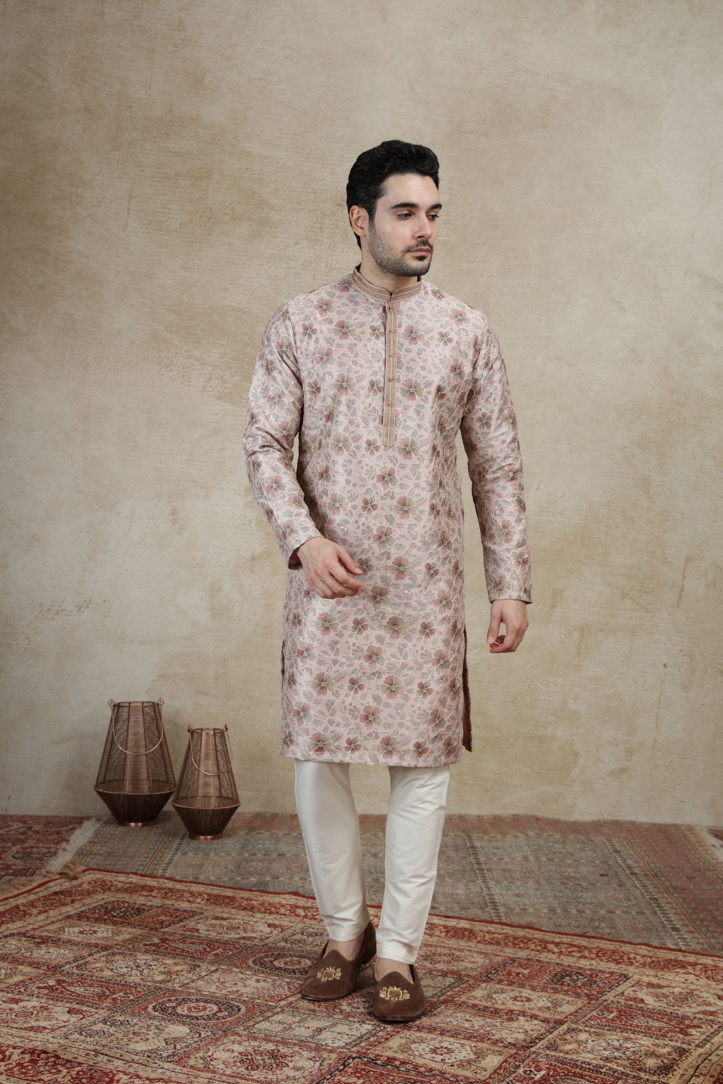 Peach & Pink Printed Kurta Pajama | Virasana