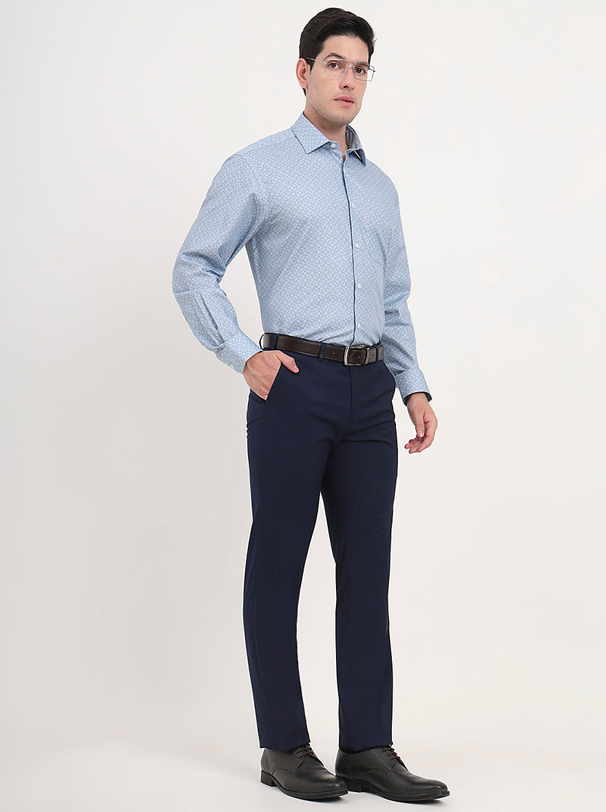 Blue Solid Slim Fit Formal Trouser | JB Studio