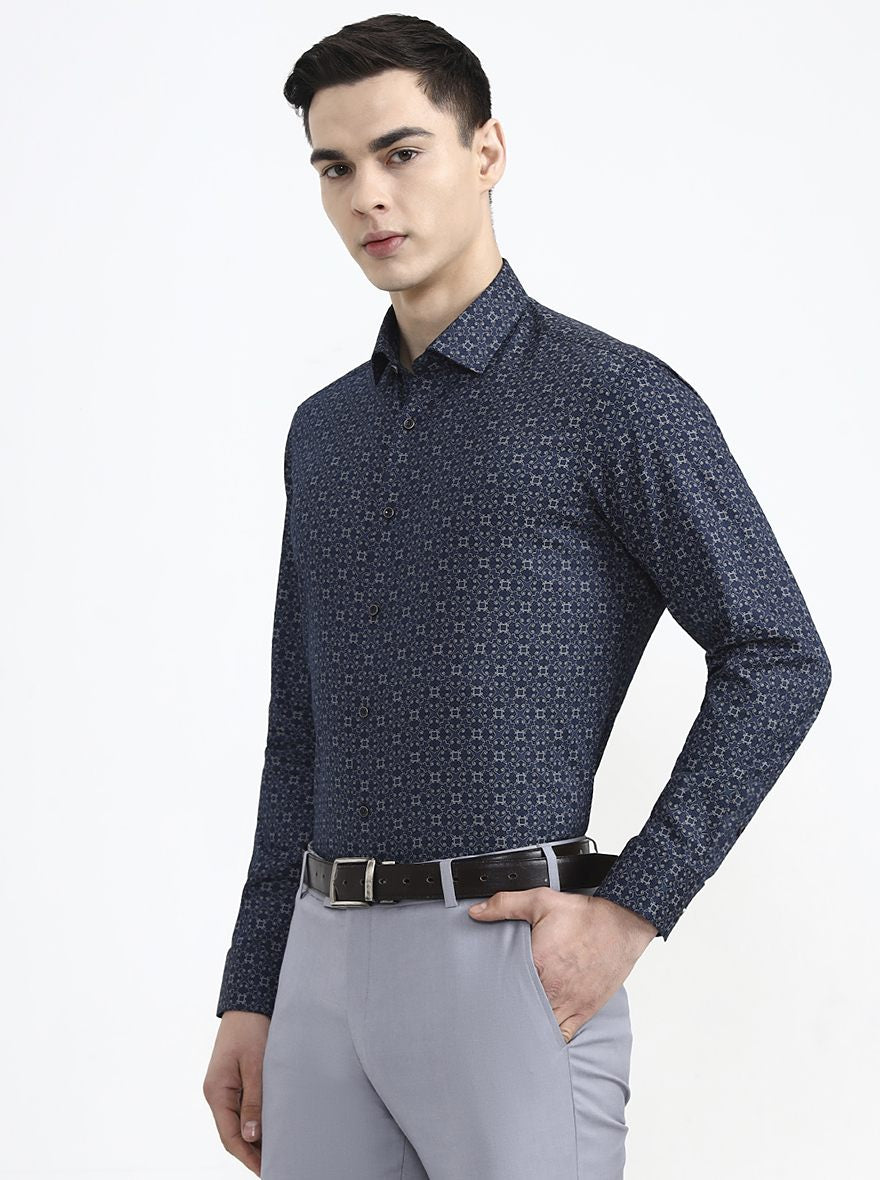 Blue Printed Slim Fit Party Wear Shirt | Greenfibre