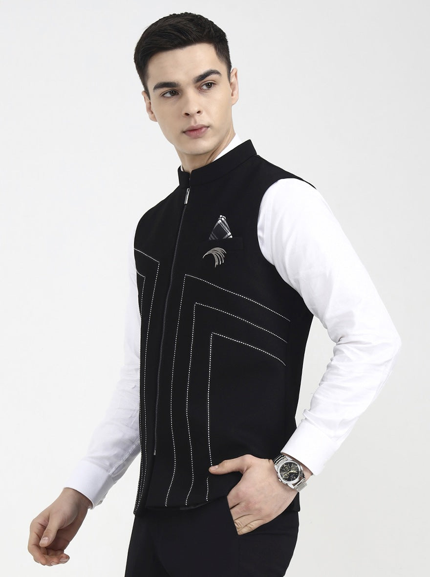 Black Printed Regular Fit Waistcoat | Wyre