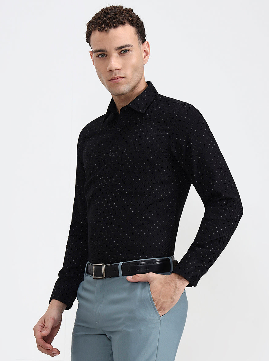 Black Printed Slim Fit Formal Shirt | JadeBlue Youth