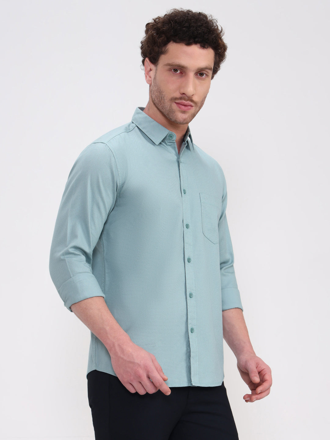 Mint Green Solid Slim Fit Casual Shirt | JadeBlue