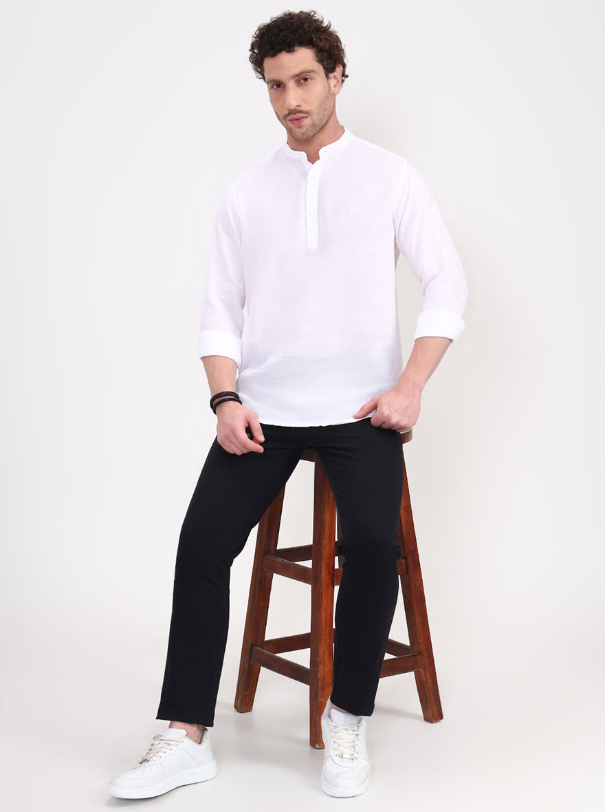 White Solid Slim Fit Short Kurta | JadeBlue