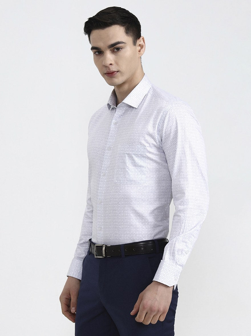 White & Blue Printed Slim Fit Formal Shirt | Greenfibre