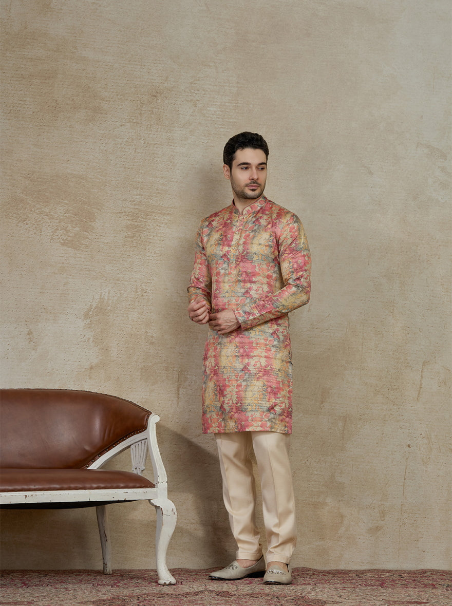 Peach Printed Kurta | The Kurta Company