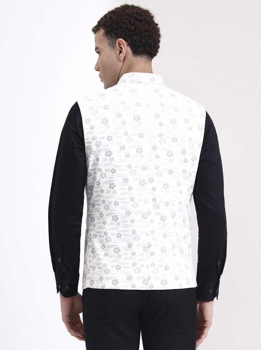 White Printed Regular Fit Waistcoat | Wyre