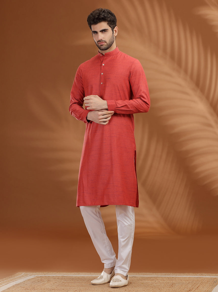 Red Solid Modi Kurta | JadeBlue