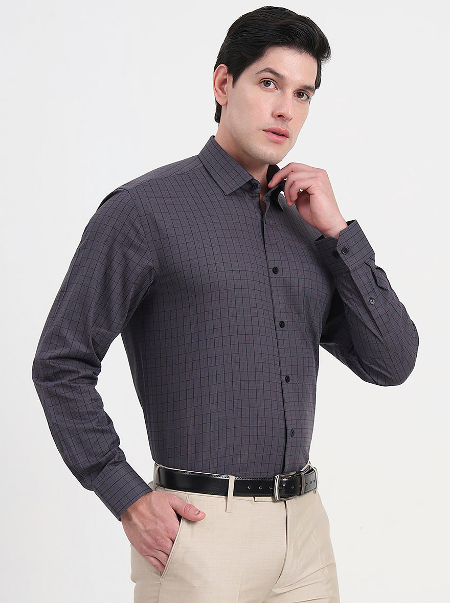Grey Checked Regular Fit Formal Shirt | JadeBlue
