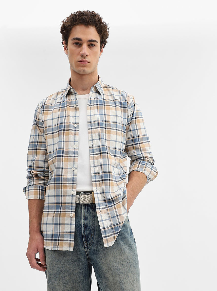 Blue Checked Slim Fit Casual Shirt | JadeBlue