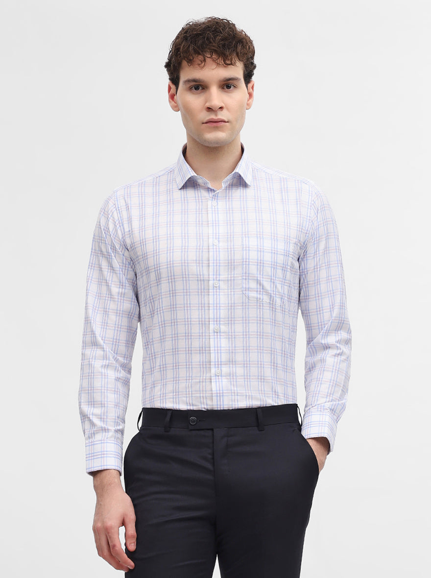 White & Blue Checked Slim Fit Formal Shirt | Greenfibre