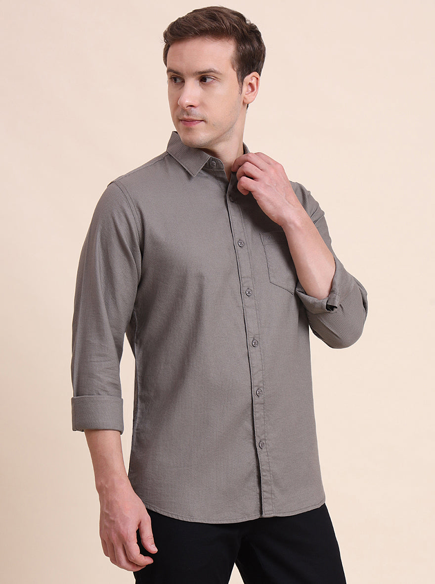 Grey Solid Slim Fit Casual Shirt | JadeBlue