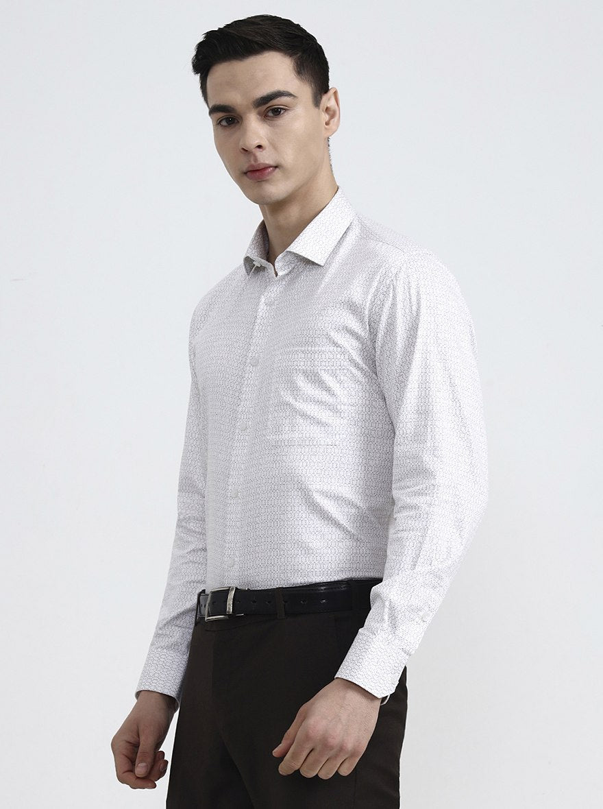 Cream Printed Slim Fit Formal Shirt | Greenfibre