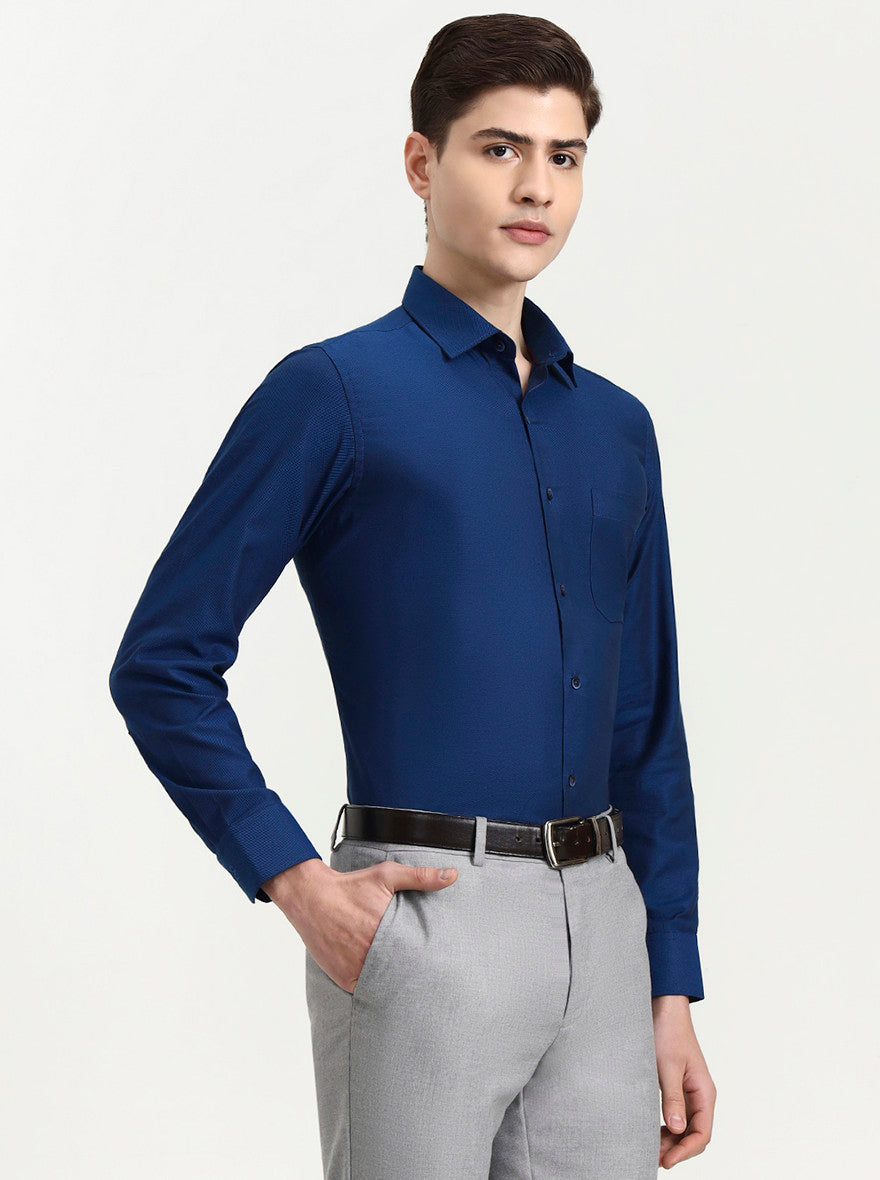 Royal Blue Solid Regular Fit Formal Shirt | JadeBlue