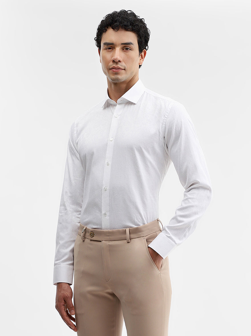 White Printed Slim Fit Party Wear Shirt | Wyre