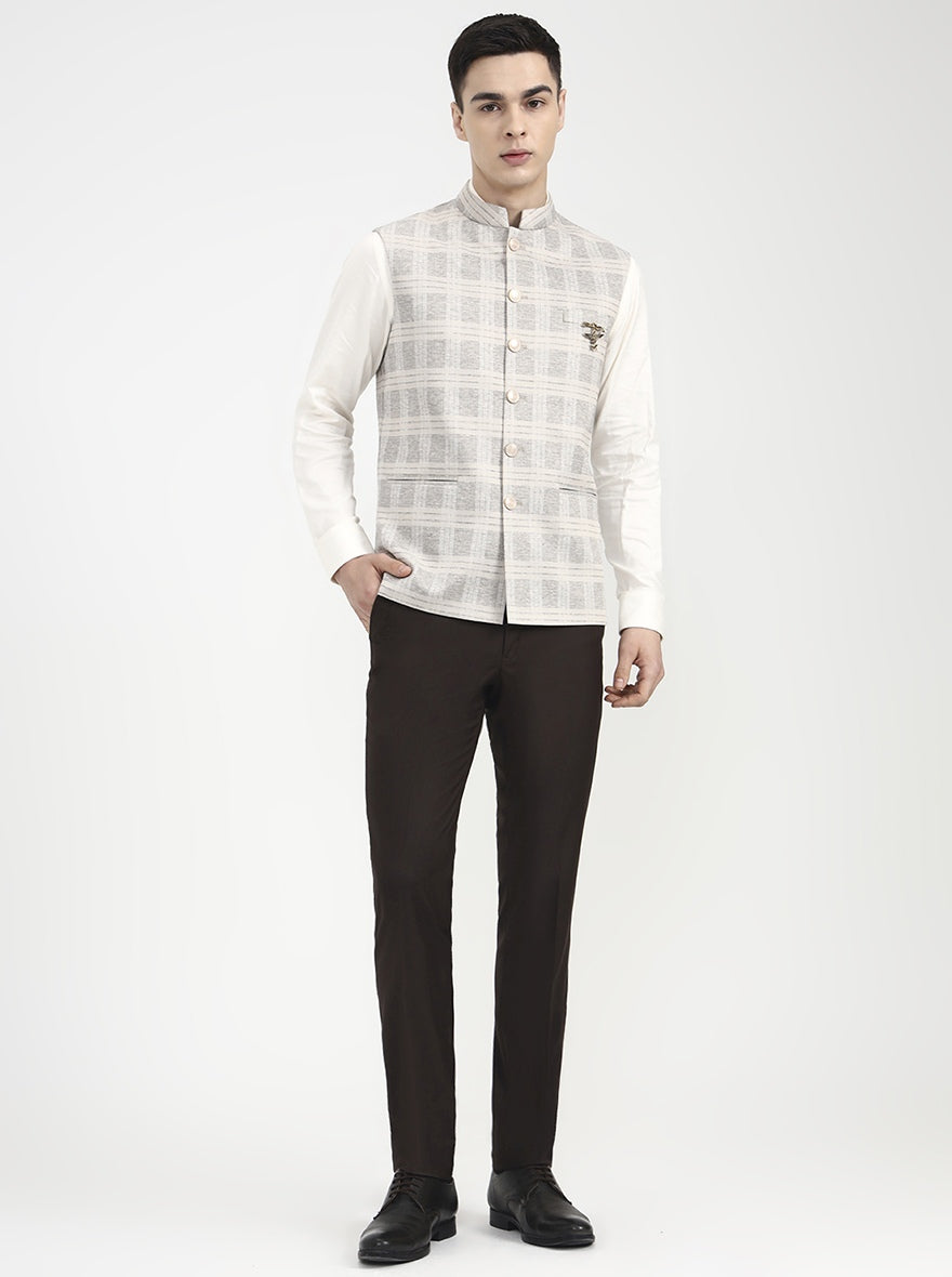 Beige Checked Regular Fit Waistcoat | Wyre