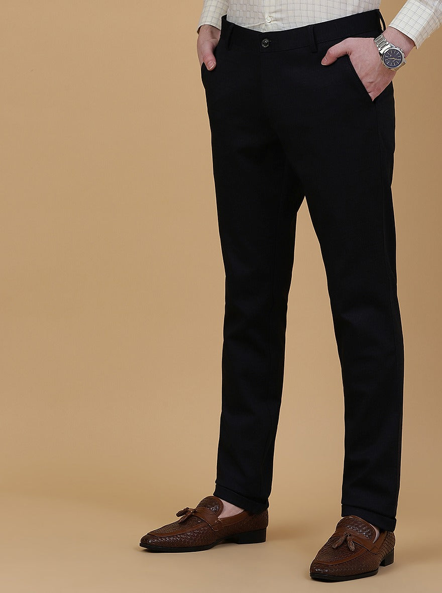 Navy Blue Solid Slim Fit Club Wear Trouser | JB Studio