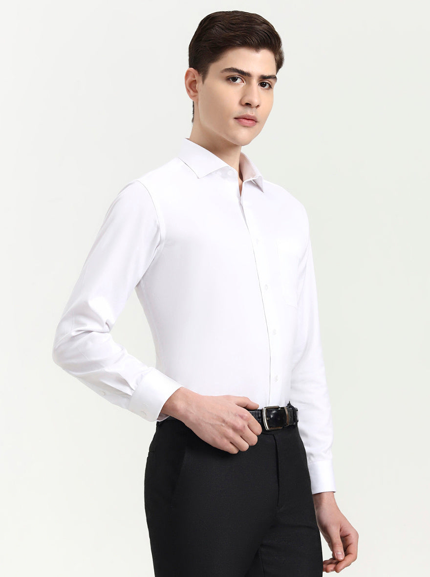 White Solid Slim Fit Formal Shirt | Metal