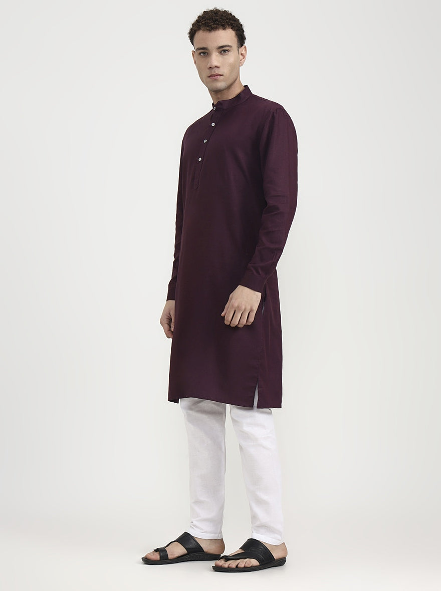 Dark Purple Solid Modi Kurta | JadeBlue