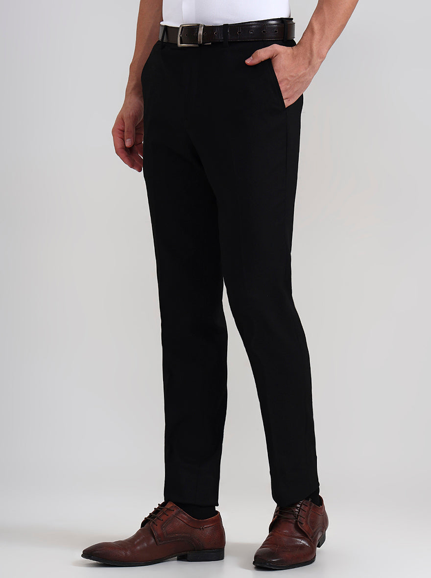 Black Solid Slim Fit Formal Trouser | JadeBlue Youth