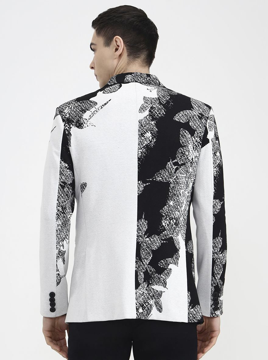 White Printed Regular Fit Blazer | Wyre
