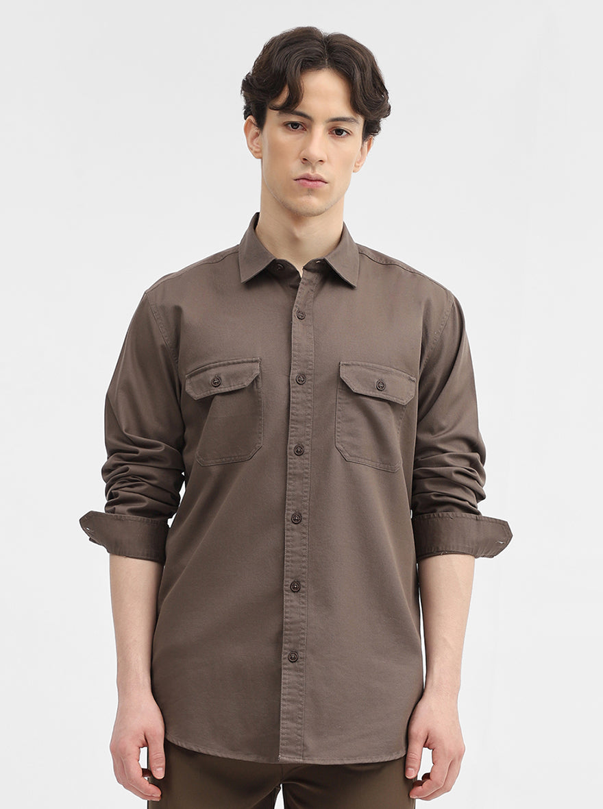Grey Solid Slim Fit Casual Shirt | JadeBlue