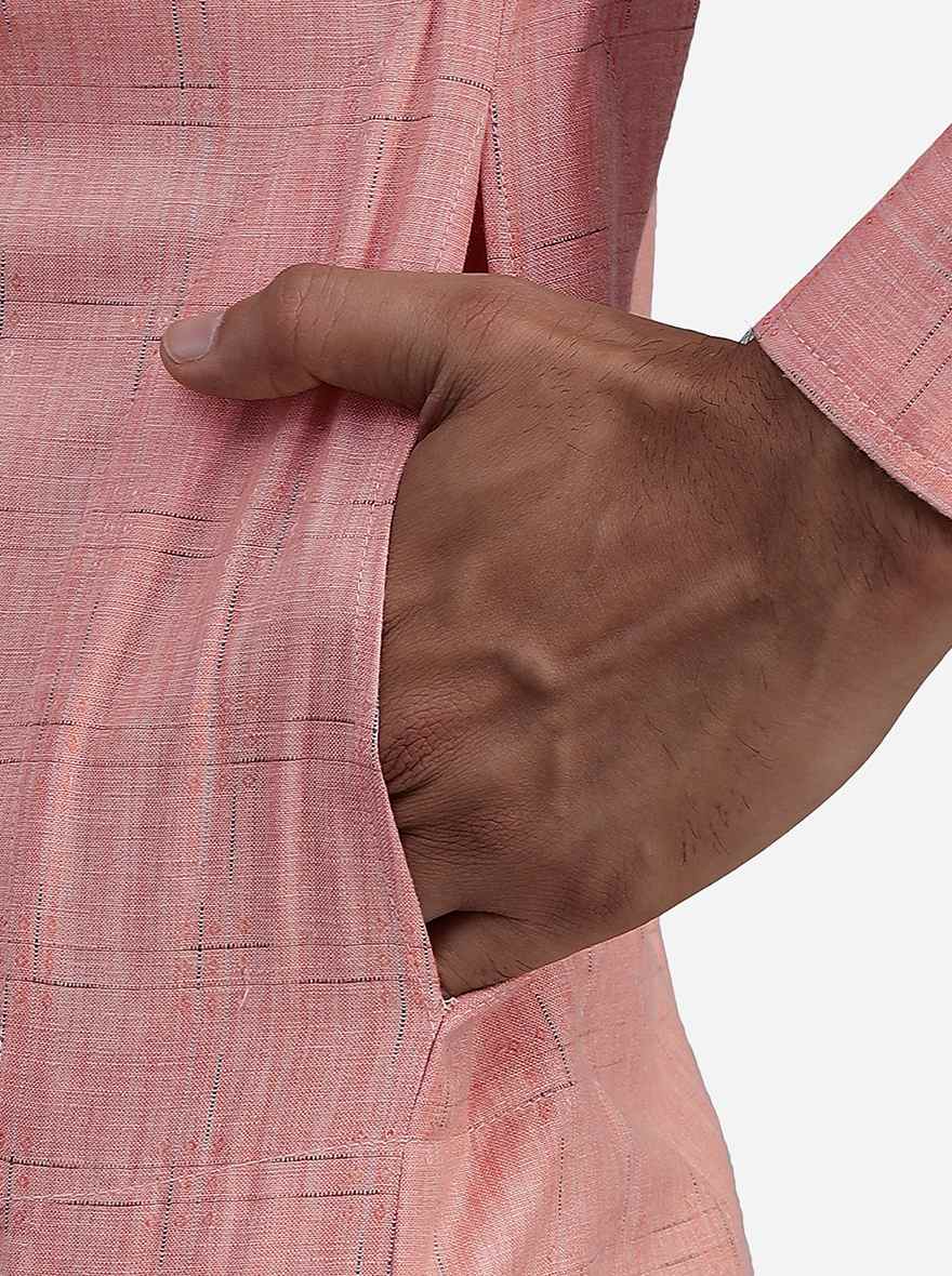 Coral Peach Cotton Blend Kurta | The Kurta Company