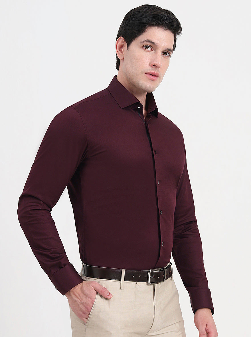 Maroon Solid Slim Fit Party Wear Shirt | Wyre