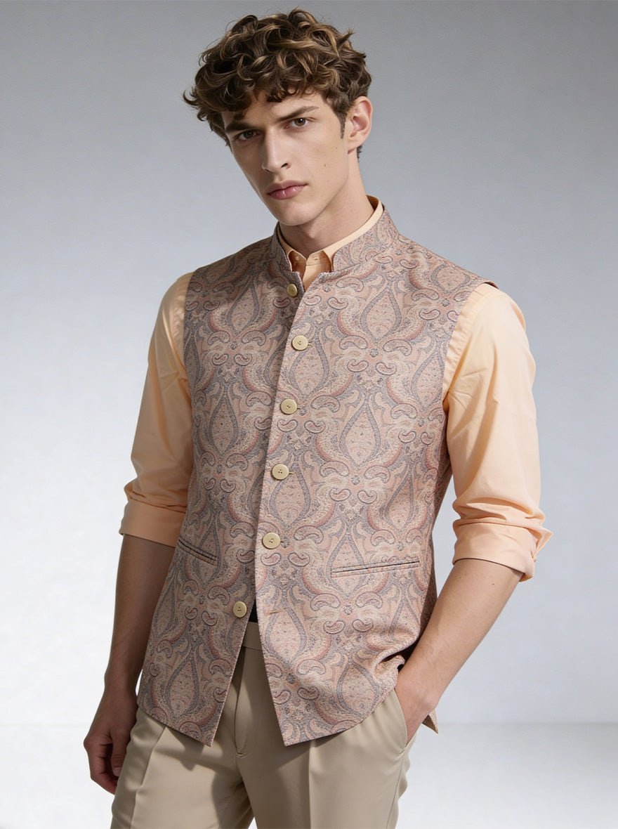 Peach Printed Waistcoat | Greenfibre
