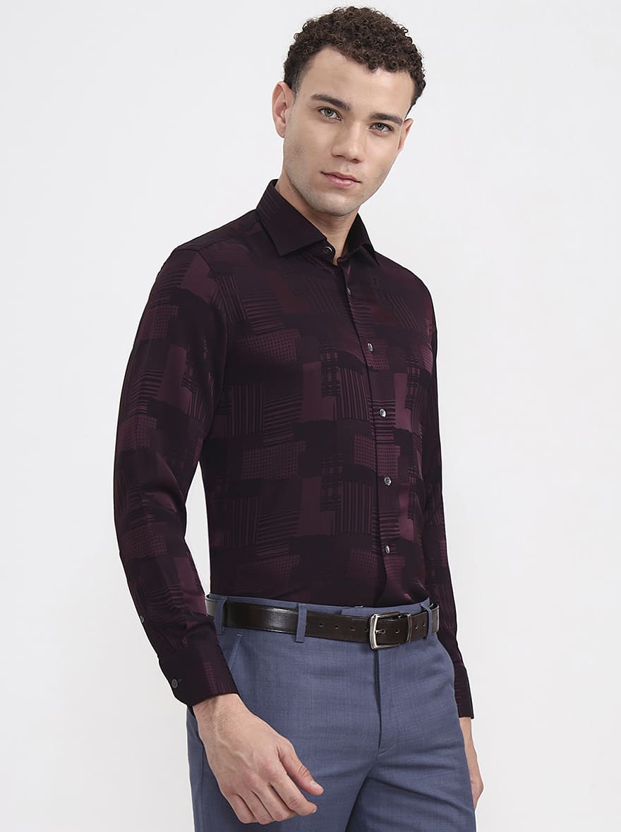 Wine Printed Slim Fit Formal Shirt | JadeBlue Super Luxe