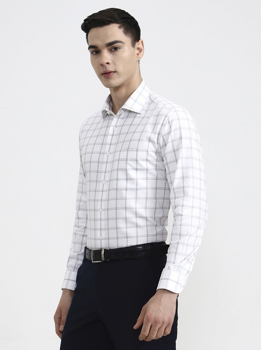 White & Grey Checked Slim Fit Formal Shirt | Metal