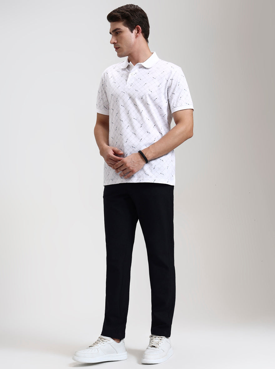 Navy Blue Striped Slim Fit Casual Trouser | JadeBlue