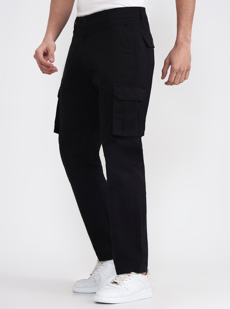 Black Solid Slim Fit Cargo Pant | Greenfibre