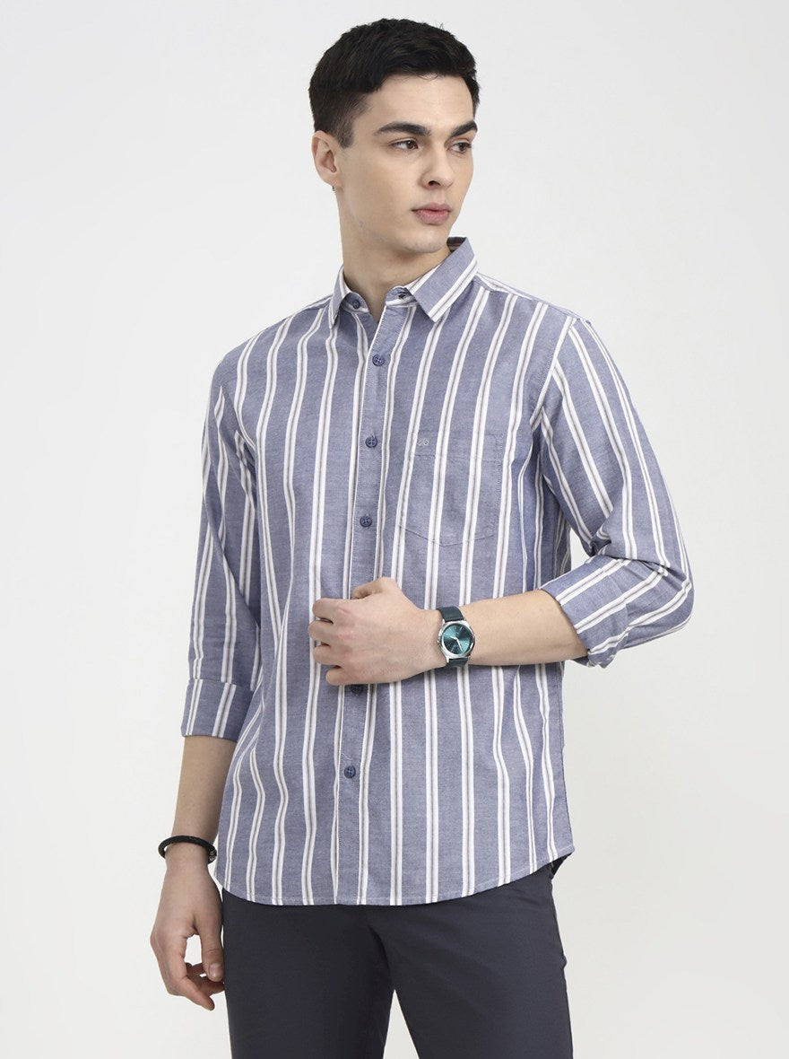 Blue Striped Slim Fit Casual Shirt | JadeBlue