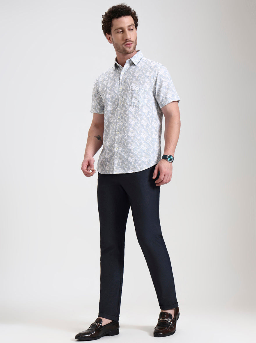 Navy Blue Solid Venice Fit Casual Trouser | JadeBlue