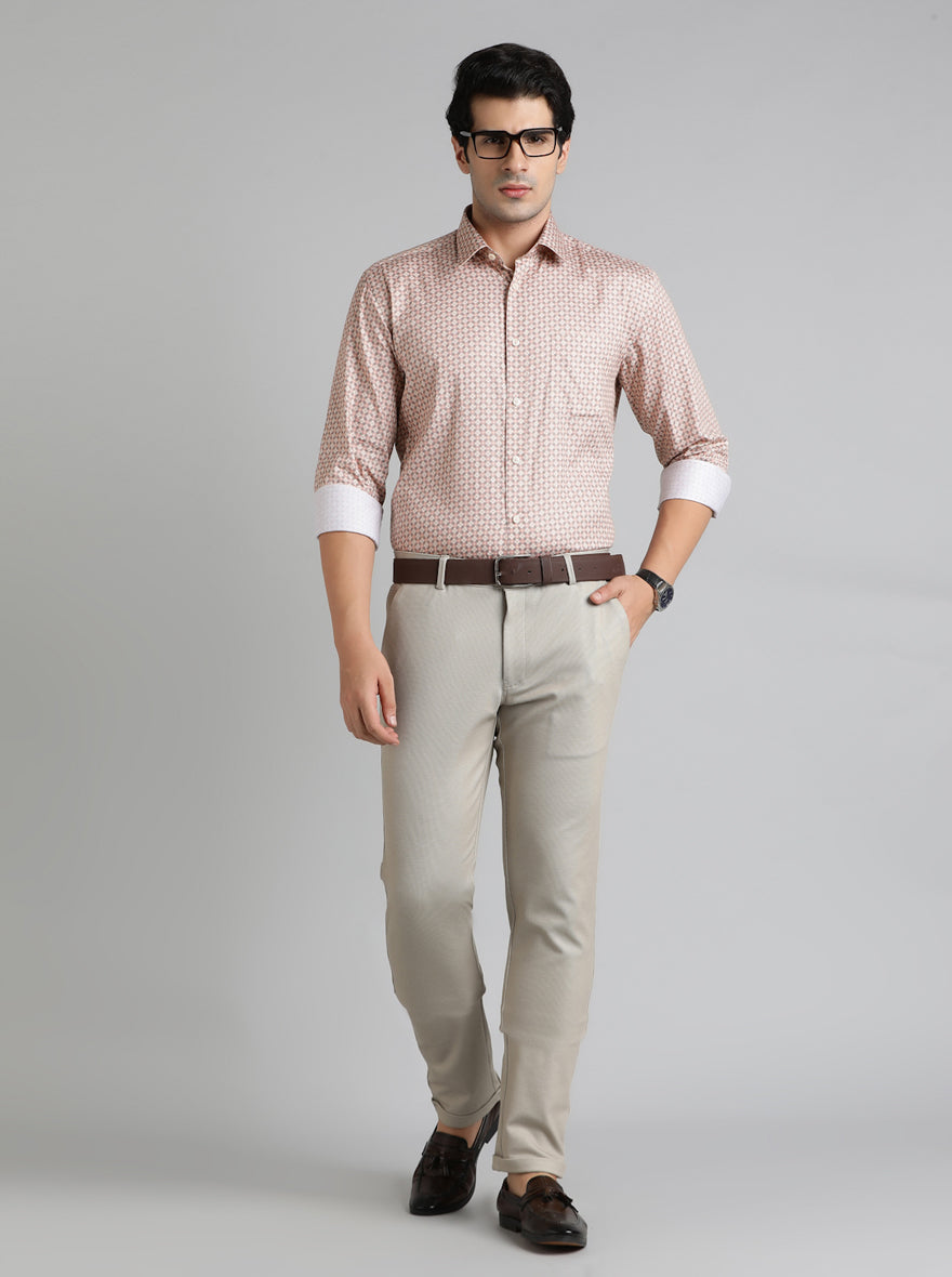 Beige Solid Slim Fit Club Wear Trouser | JB Studio