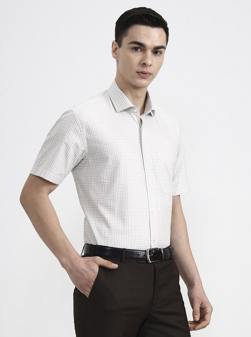 Grey Checked Regular Fit Formal Shirt | JadeBlue