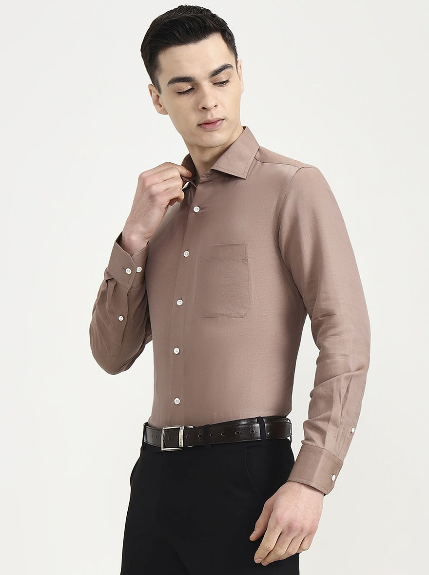 Brown Solid Slim Fit Formal Shirt | JadeBlue Super Luxe