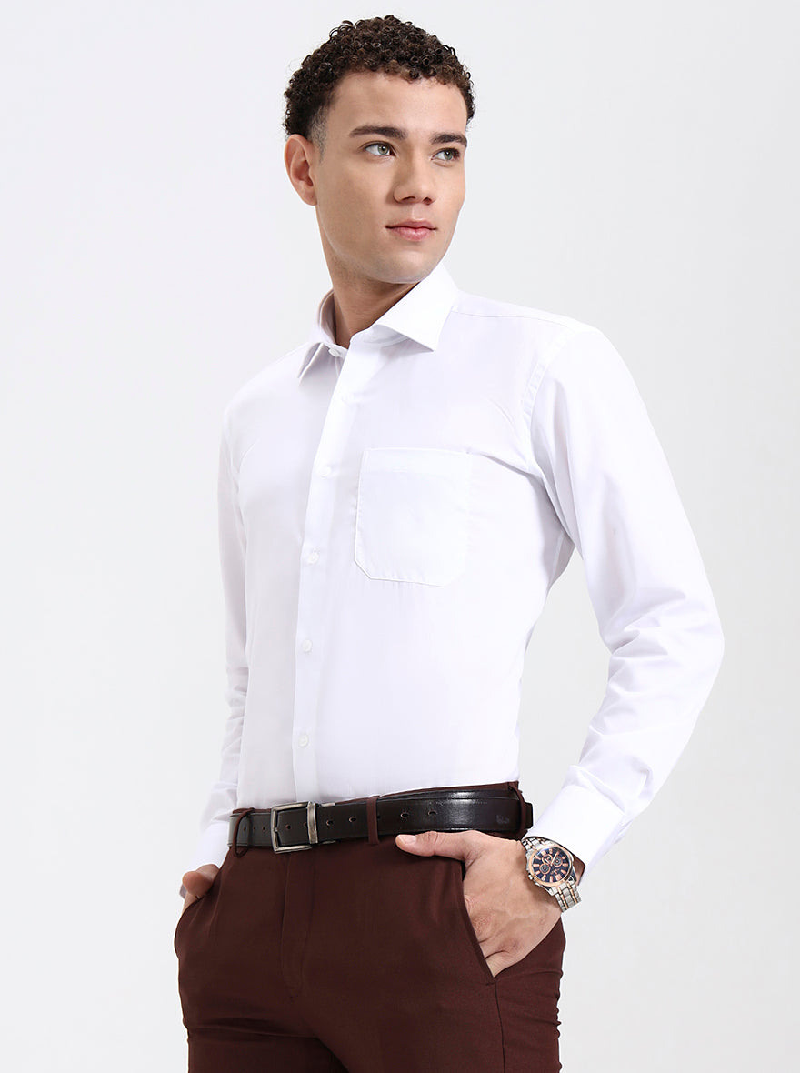 White Solid Slim Fit Formal Shirt | Metal