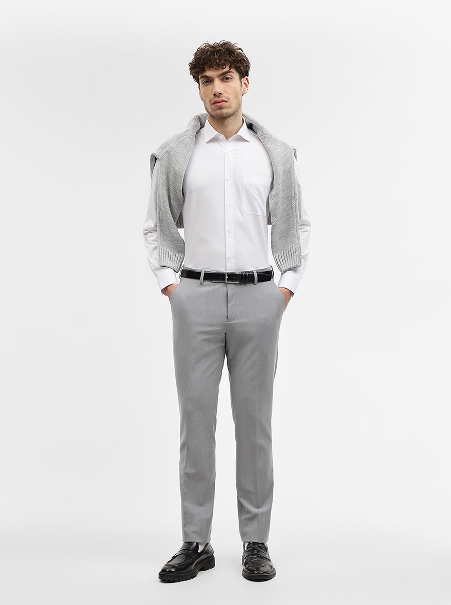 White Solid Slim Fit Formal Shirt | Metal