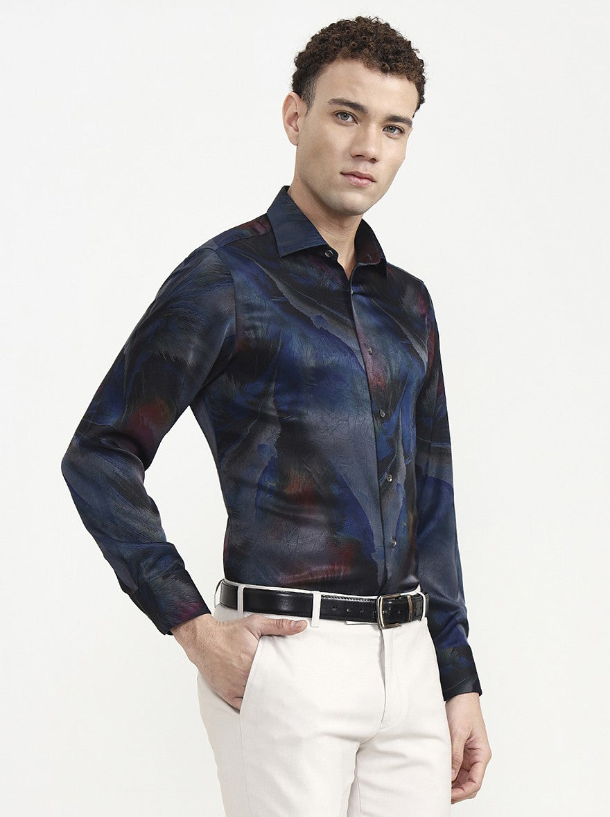 Blue & Grey Printed Slim Fit Formal Shirt | JadeBlue Super Luxe