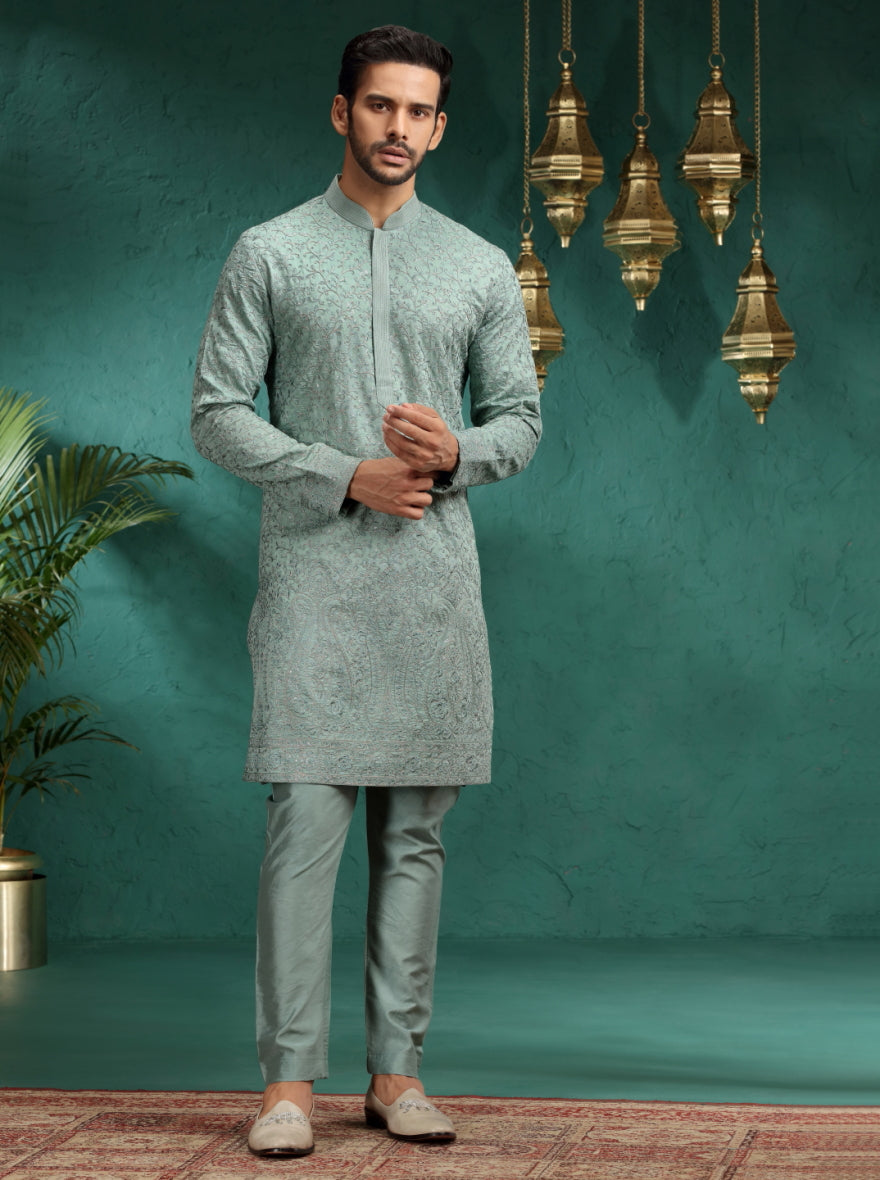 Pastel Seafoam Embroidered Kurta Pajama | TULA
