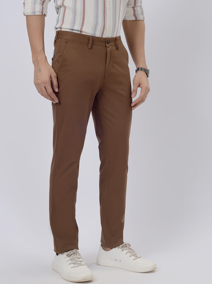 Brown Solid Uno Fit Casual Trouser | JadeBlue