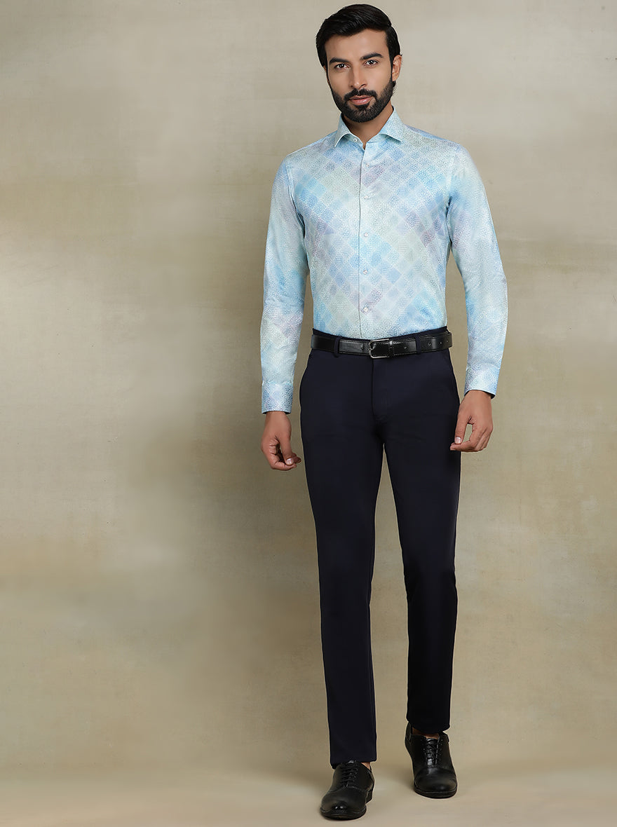 Light Blue Printed Slim fit Party Wear Shirt | JB Studio